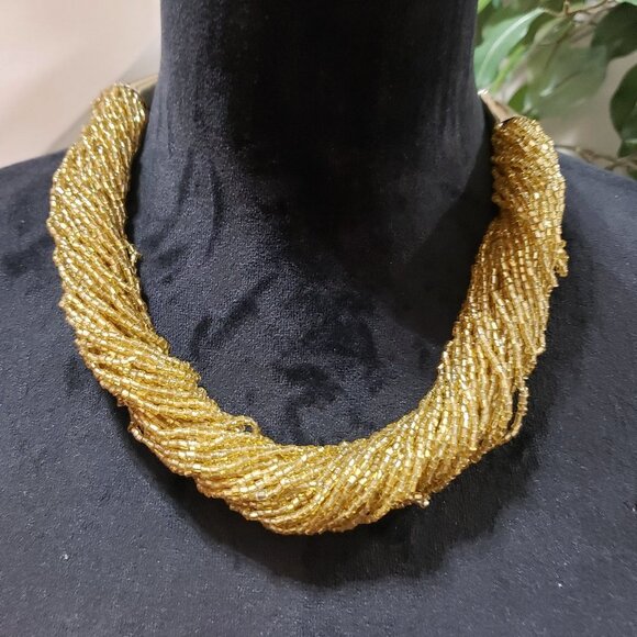 Unbranded Jewelry - Beaded Statement Necklace with Accents Gold Tone Glass Seed Braided